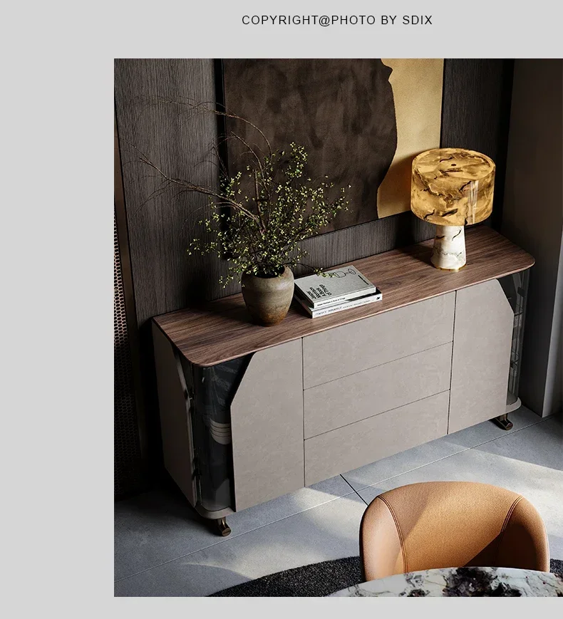 Italian light luxury black walnut solid wood side cabinet locker