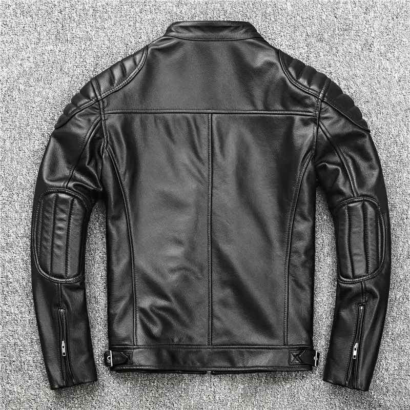 Genuine Leather Jacket For Men's Motorcycle Wear Standing Collar Youth Spring Autumn Black Vintage Real Cow Leather Jacket Man