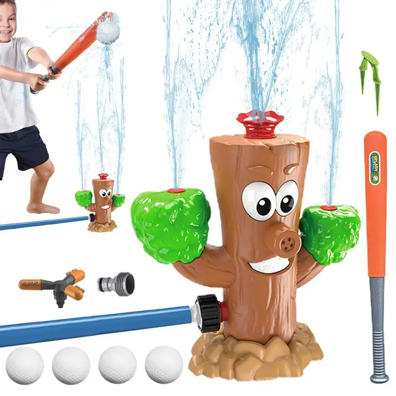 

Outdoor Water Sprinkler Toy With Baseball Play Set Tree Stump Design Summer Water Game 360 Degree Rotating Spray Pets Party Play
