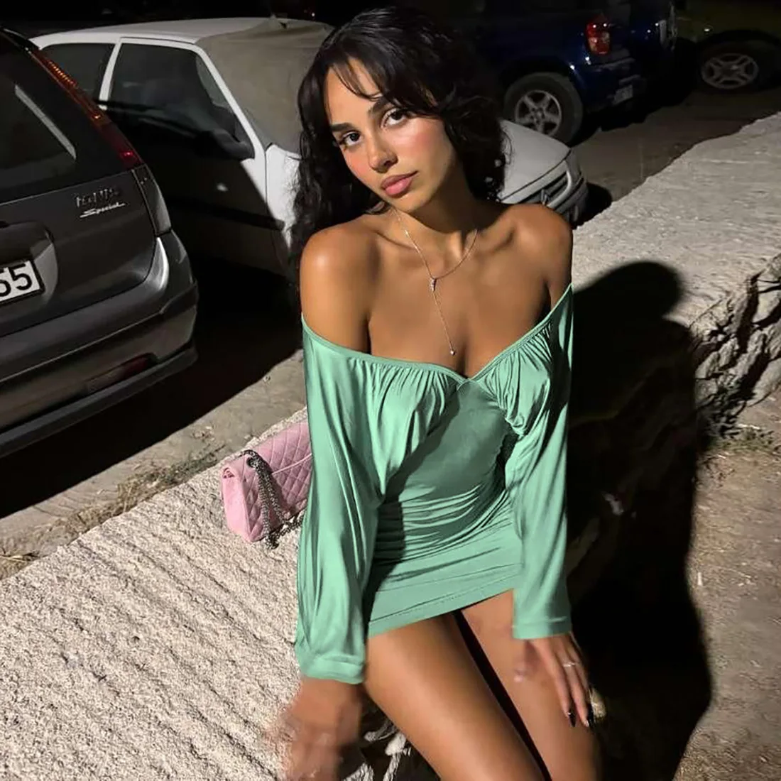 Robe d'automne pour femmes, couleur unie, Sexy, épaules dénudées, dos nu, manches longues, sans bretelles, moulante, Mini