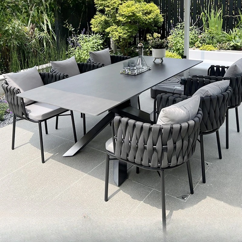 Outdoor Garden Table and Chair Villa Garden Outdoor Leisure High-end Furniture Outdoor Tea Table Rattan Slate