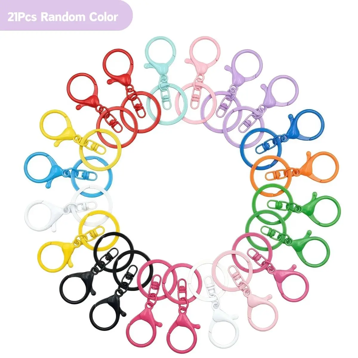 21Pcs Random Colors Lobster Claw Clasps for Keychains Large Lobster Claw Clasps Flat Split Key Chain Rings