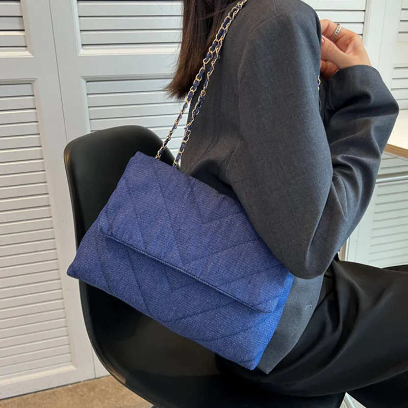 

Denim Retro Large Capacity Luxury Designer Women Crossbody Bags Armpit Handbag Letter Shoulder Shopper Chain Flap Purse