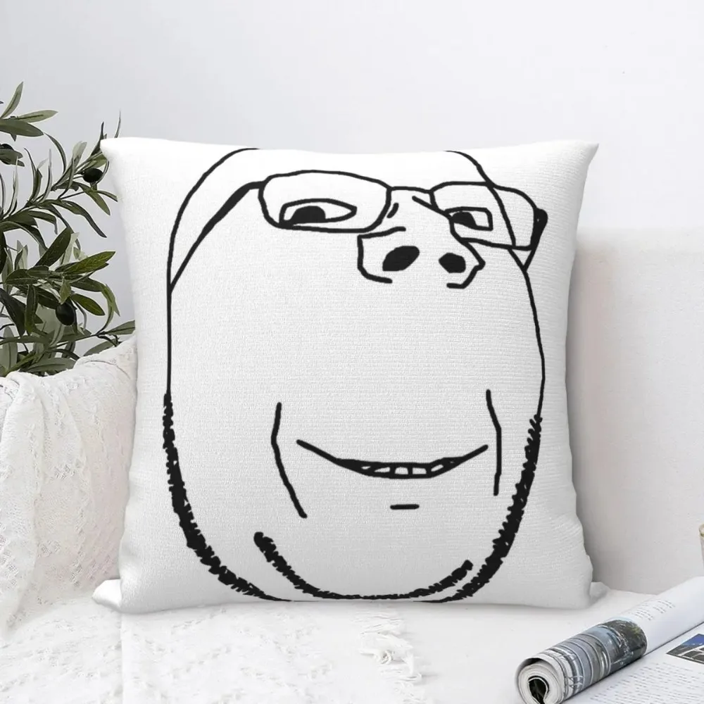 Smiling Wholesome Wojak Soyjak Square Polyester Pillow Cover Velvet Cushion Decorative Comfort Throw Pillow For Home Sofa