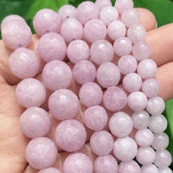 Natural Stone Faceted Purple Kunzite Beads Round Loose Spacer Beads Diy Handmade Bracelet for Jewelry Making Accessories 15''