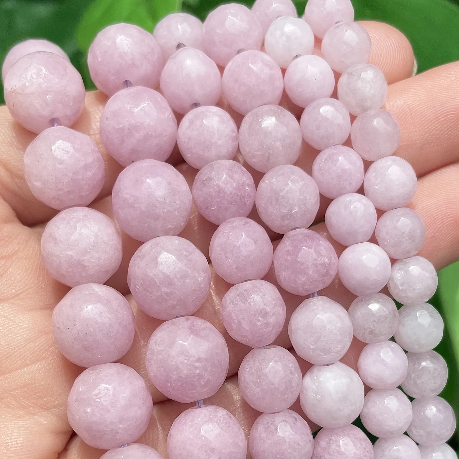 Kamień naturalny fasetowany fioletowy kunzyt koraliki okrągłe luźne koraliki dystansowe Diy ręcznie robiona bransoletka na akcesoria do wyrobu biżuterii 15 ''