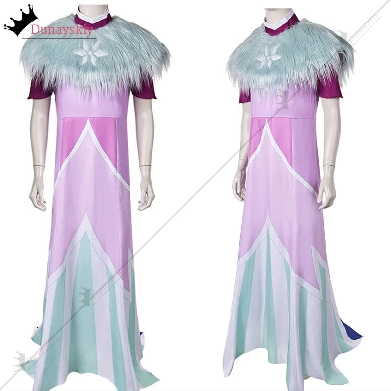 만화 Helluva 코스프레 보스 Andrealphus 롤 플레잉 의상 롱 스커트 모피 목도리 Hallowmas 파티 유니폼 카니발 역할 놀이 정장