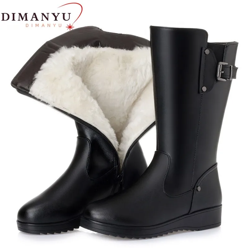 

DIMANYU Winter Shoes Boots Women Genuine Leather Women Snow Boots Plus Size 41 42 43 Wool Non-slip Mid Boots Woman