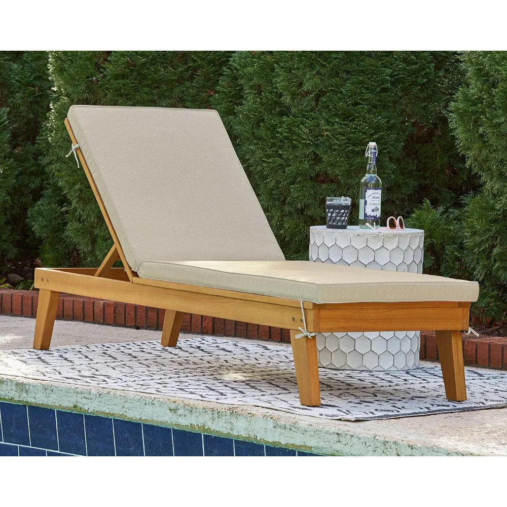 Outdoor Byron Bay Eucalyptus Patio Chaise Lounge, Light Brown