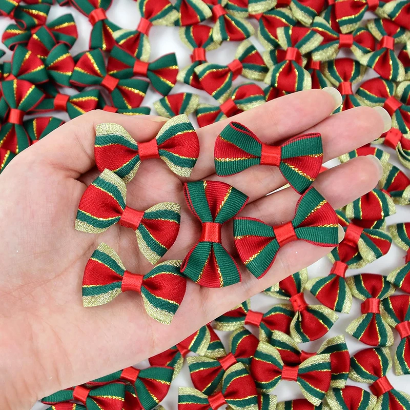 30Pcs 4cm Christmas Bows Christmas Hanging Decorations Green Red Bowknot Christmas Tree Ornaments New Year 2024 Navidad Decor