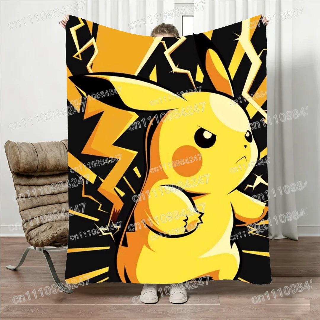 Anime Pokemon Pikachu Flanelldecke, 3D-gedruckt, cooles Blitzmuster, Überwurfdecke, tragbare Reisedecke für alle Jahreszeiten, 2026