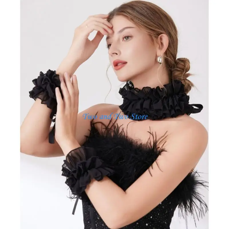 HX6F Fashion Arm Sleeves With Layered Ruffle Design Elastic Wrist Cuffs Faux Sleeves For Women and Teens Casual Everyday Wear