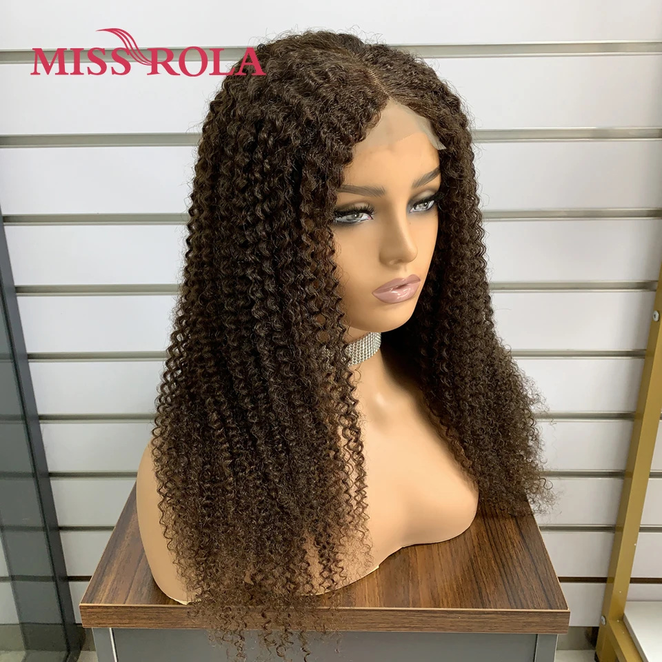 Miss Rola Brazilian Human Hair Curly Wigs 180% Density 4x4 Lace Closure Wig Kinky Curly Hair Wig Remy Pre Plucked With Baby Hair