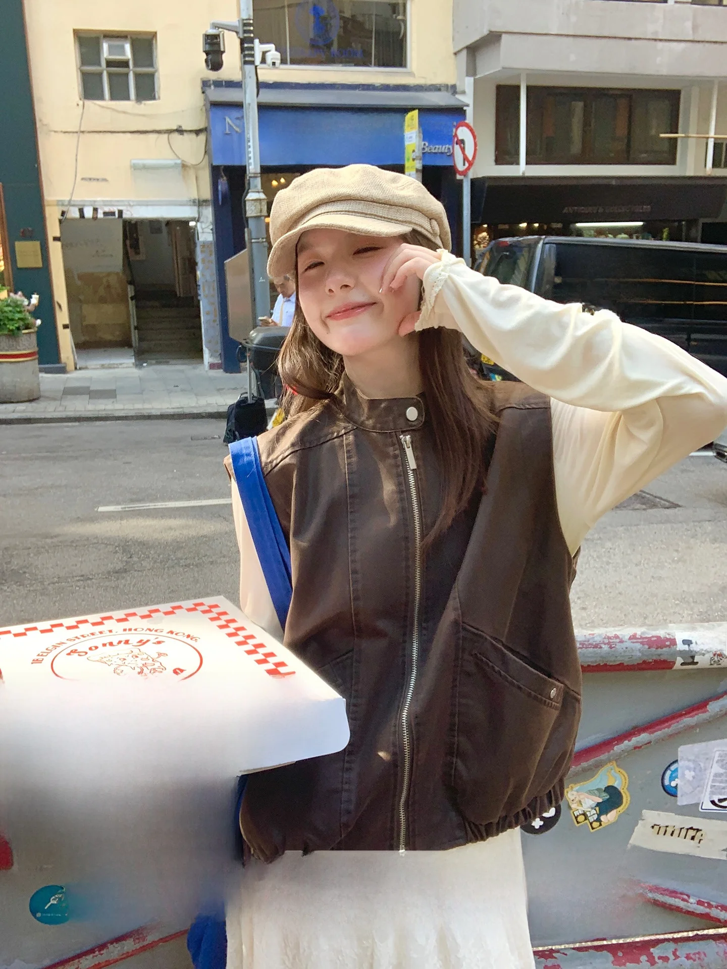 

Cheese Rabbit Svel Vest Jaet Women's Early Autumn Sweet Cool Retro American Sle Stand Collar Workwear Top