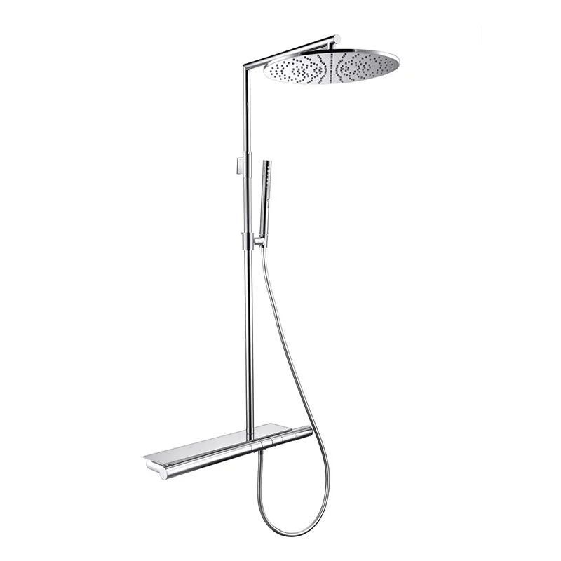 

Houseuse Modern Simple Chrome Finish Wall Mount Shower Head Set With Large Flat Shelf Copper Construction Rainfall Spray
