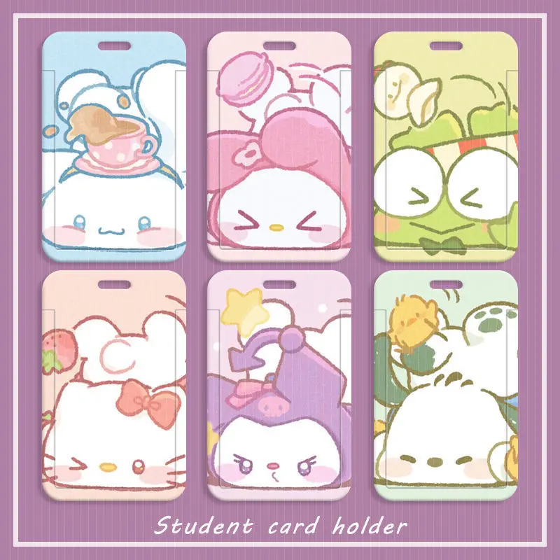 Sanrios Work Card Holder Anime Figures HelloKittys Pochacco ID Name Tag Cute Bus Pass Access Card Cover Case Kuromi Badge Holder