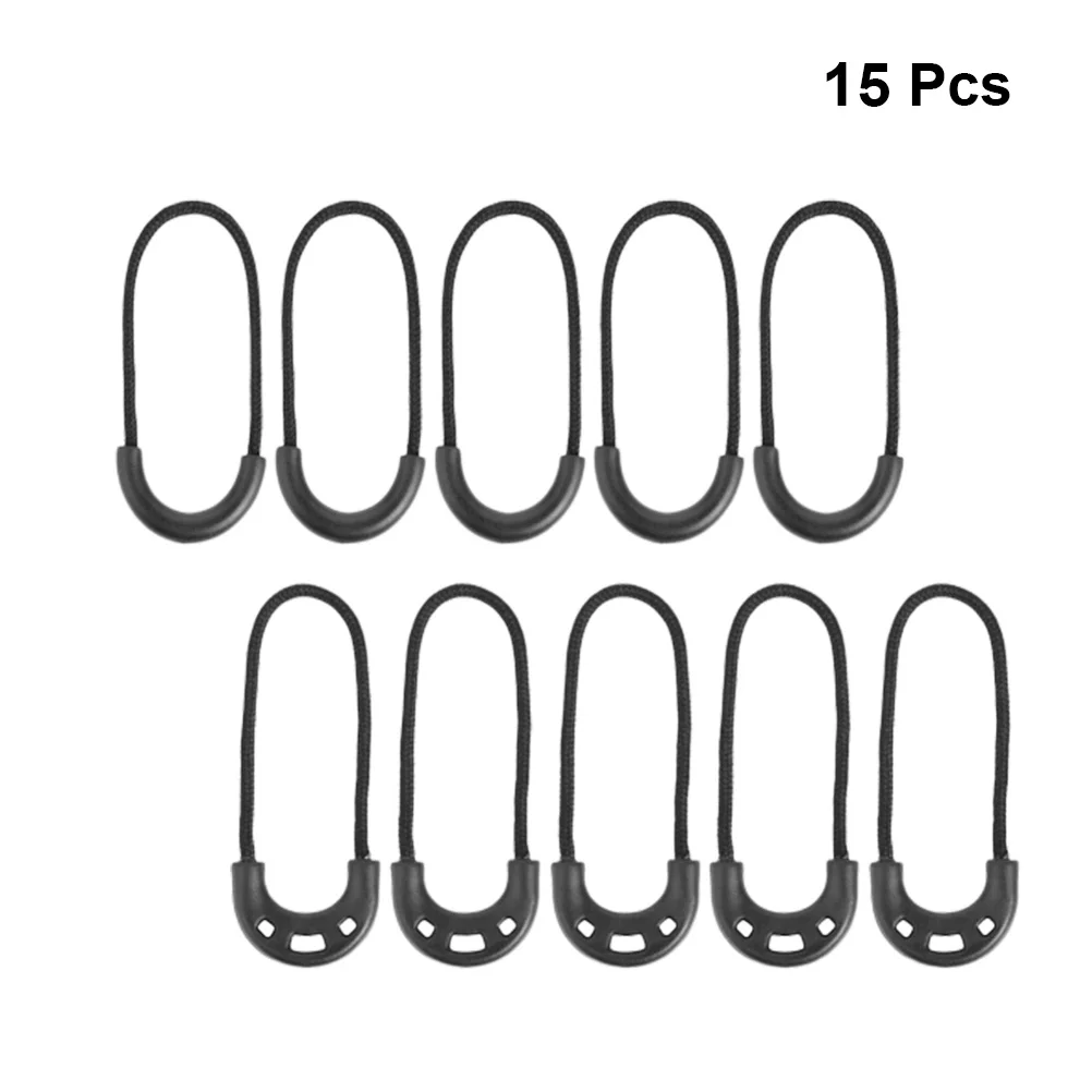 15Pcs Anti-Theft Zipper Rope Black Outdoor Elastic Lightweight for Backpack Clothing Bags Durable Rope Protection