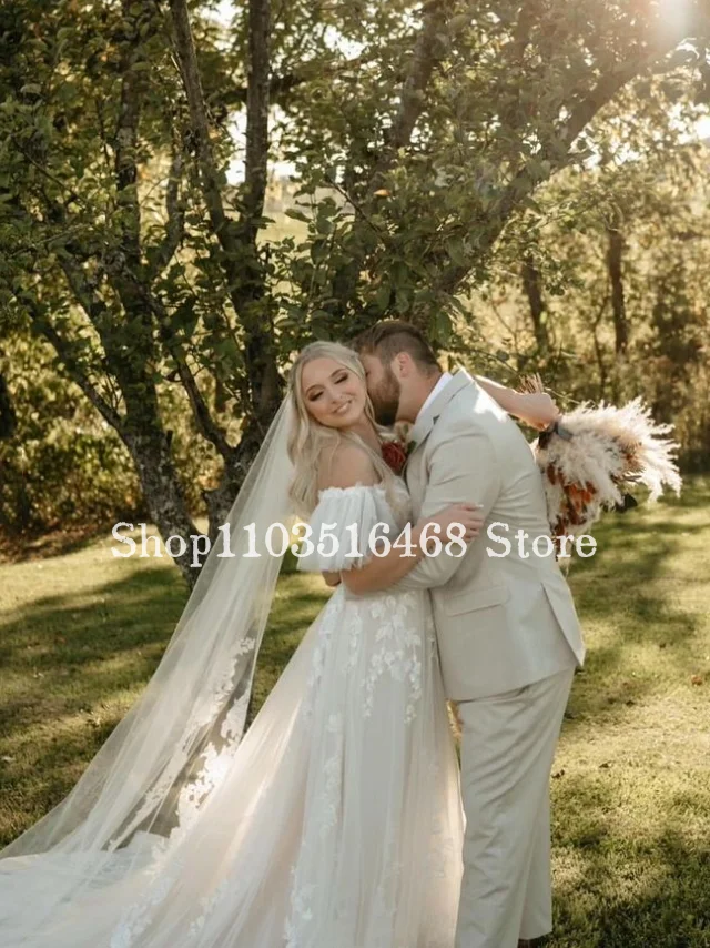 Vestidos de novia elegantes de estilo bohemio, vestidos formales de princesa blancos sin tirantes, apliques personalizados, 2024