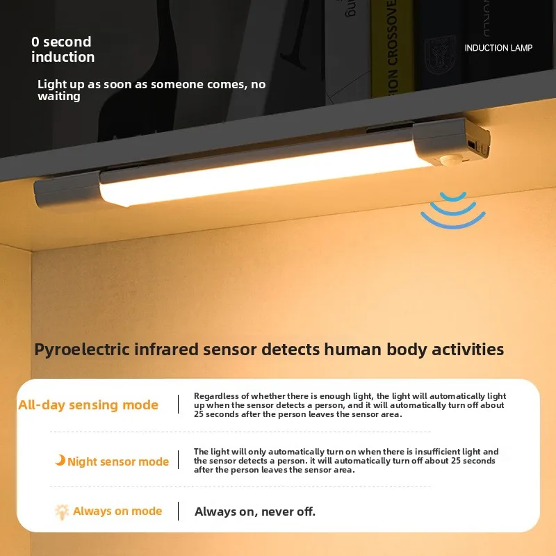 Intelligent Human Body Induction LED Light Strip Rechargeable Wireless Magnetic Self-Adhesive Cabinet Wardrobe Strip Light Strip