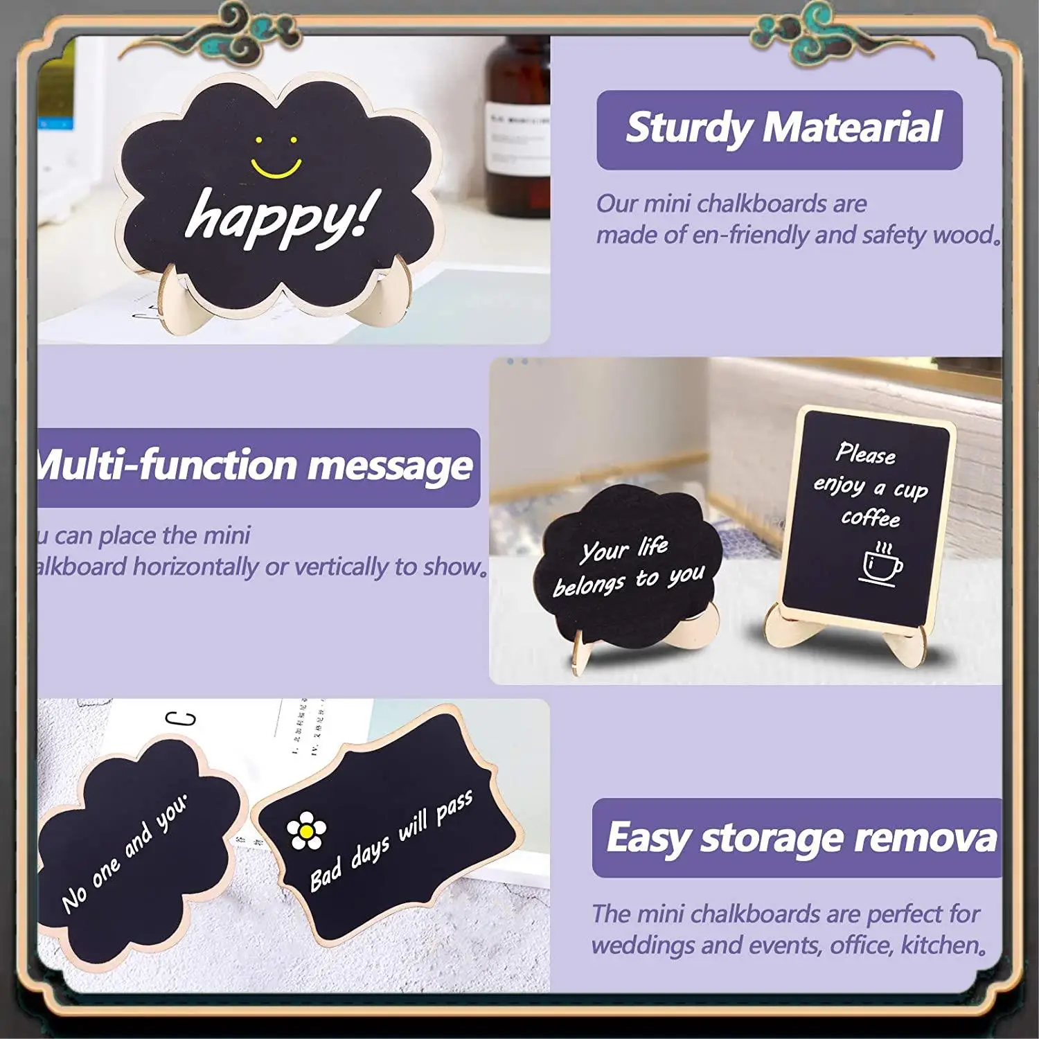 ASMA-30Pcs Mini Chalkboard Sign Food Labels For Party Buffet, Wooden Small Chalk Board Signs (Rectangle Notch )