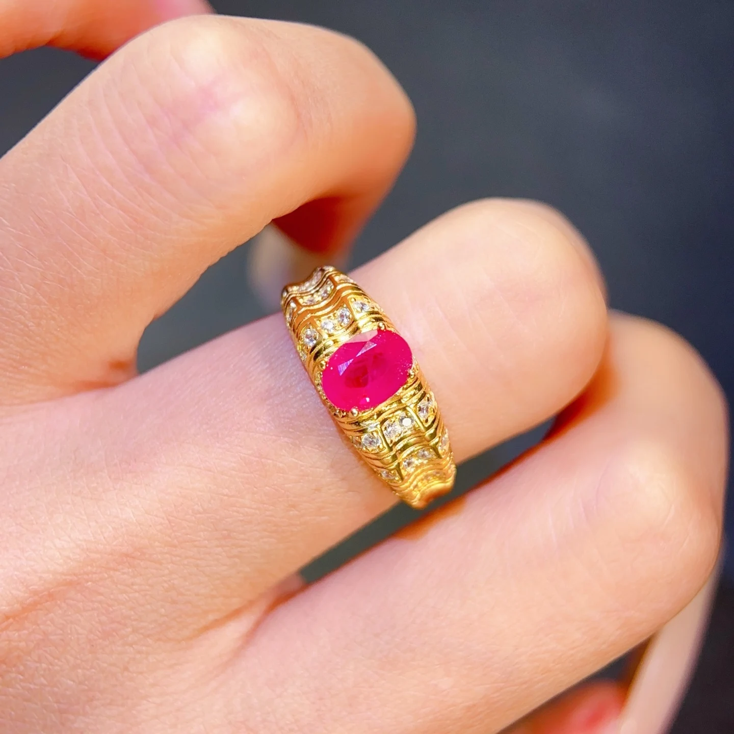 Luxury 925 Silver Ring Natural Ruby Ring with Certificate 5x7mm 0.7ct Myanmar's Ruby Silver Fine Jewelry with Gold Plating