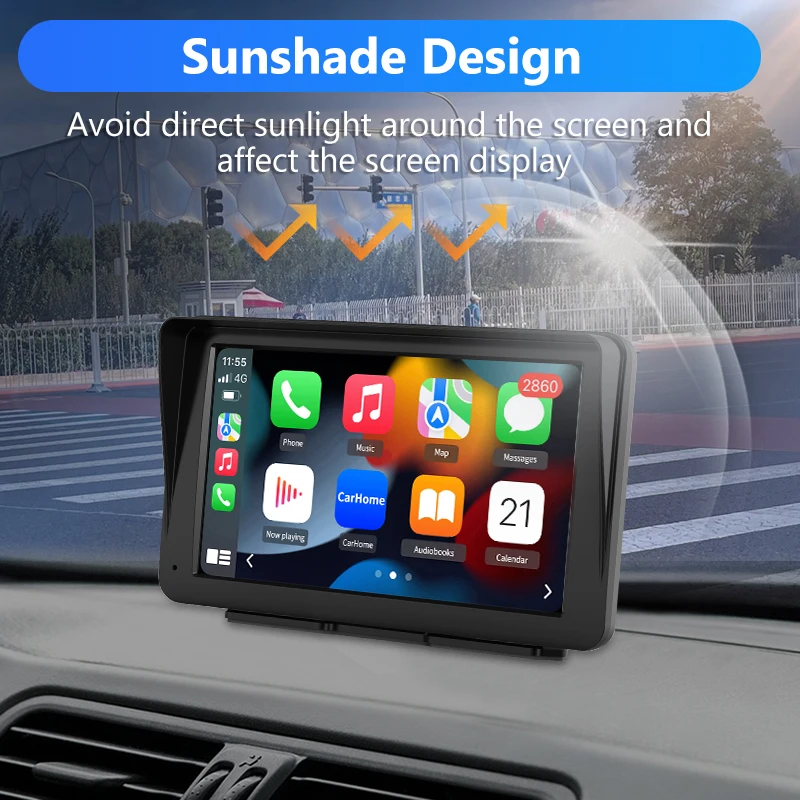 Junsun 7 Inch Portable Car Stereo Wireless Apple CarPlay Android Auto Magnetic Mount Touch Screen GPS Navigation Bluetooth FM Transmitter Mirror Link USB Type-C Voice Control Horizontal Vertical Display Universal Auto Multimedia Player - view 4