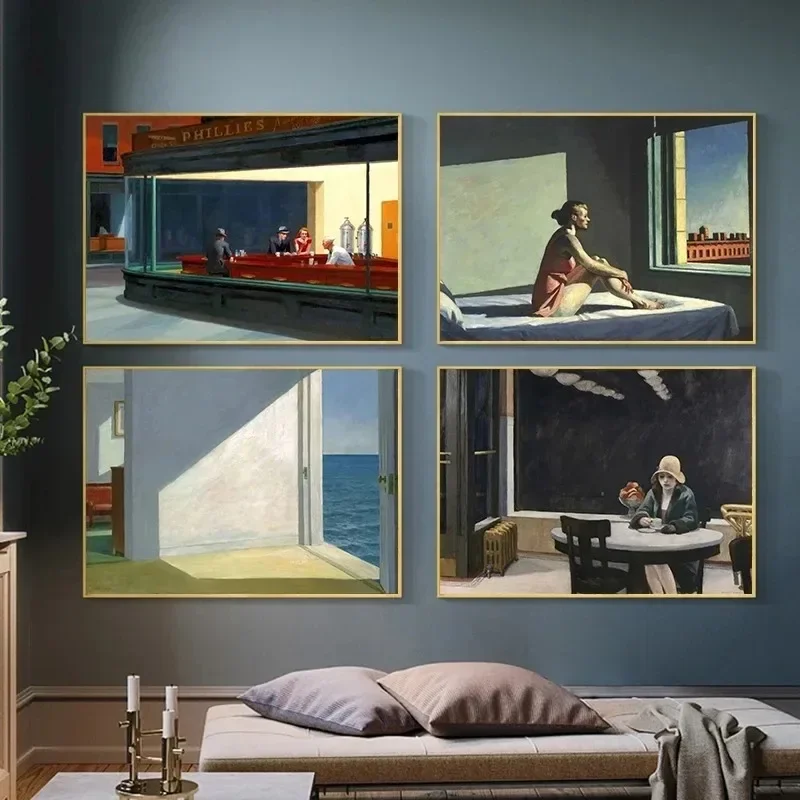 Frameless Edward Hopper Famous Realistic Master Art Nighthawks Life Landscape Aesthetic Canvas Painting Wall Art Picture Room De