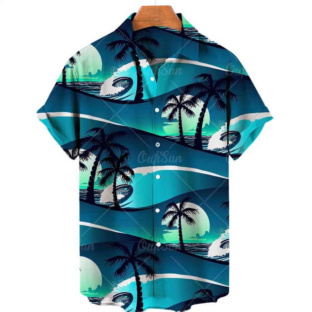 2024 new Hawaiian style men\'s shirt 3D digital printing casual trend short sleeved hot selling plus size T-shirt, fast delivery