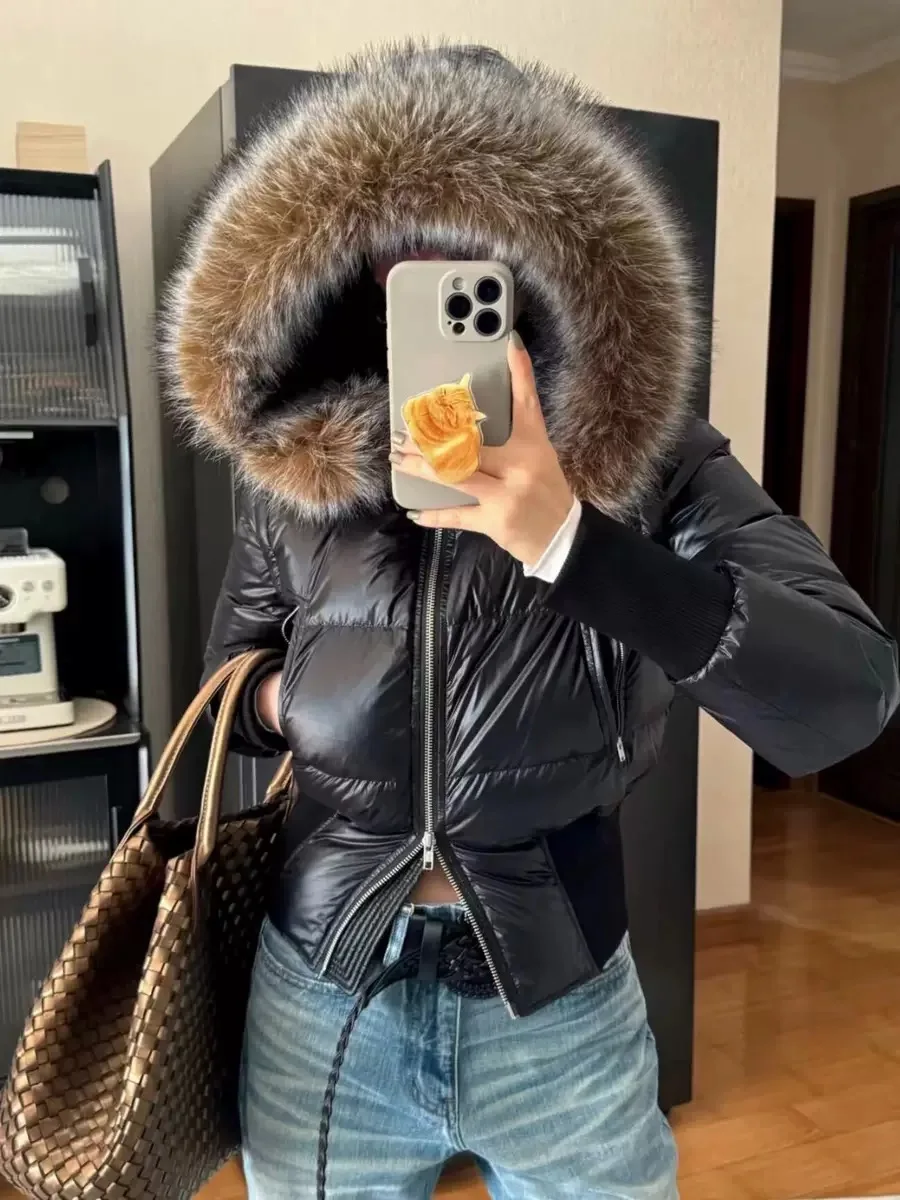 Detachable fur collar Women's winter down jacket 90% white duck down winter warmth Women's down jacket black 2025 winter new
