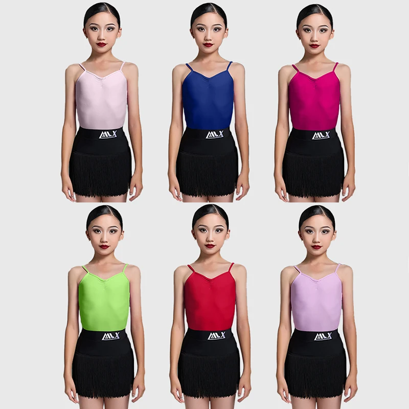 

Latin Dance Suit For Girl Training Clothes Black Fringe Skirts Set Children Samba Rumba Dance Practice Wear Green Pink Red 1909