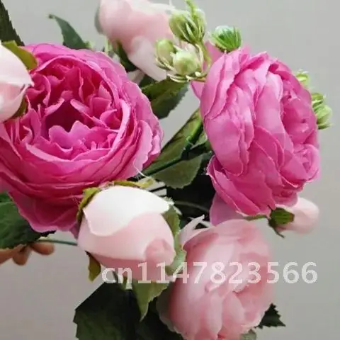 Silk Peony Artificial Flowers Bouquet 5 Big Head and 4 Bud Cheap Fake Flowers for Home Wedding Decoration indoor 30cm Rose Pink