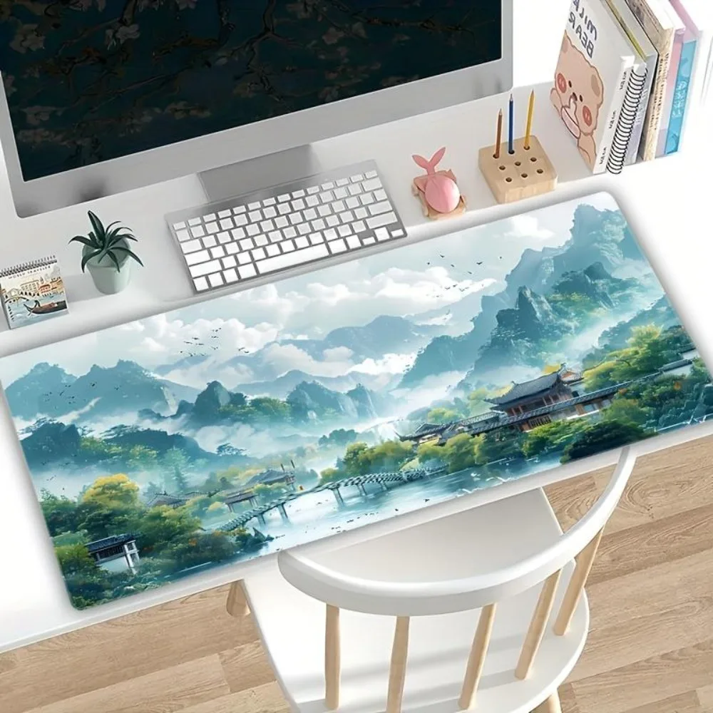 Chinese-style landscape large game table mat, made of natural rubber material office table mat gaming room decorations setup