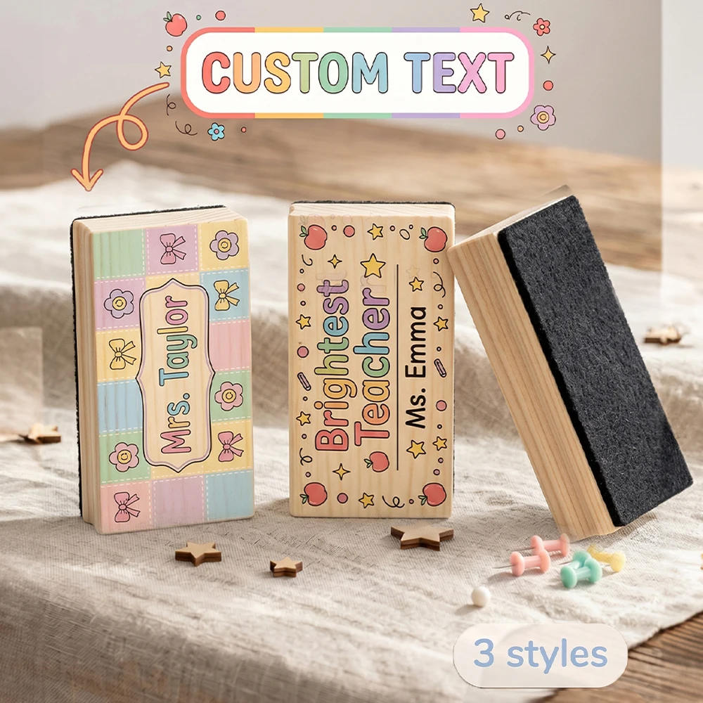 Personalized Custom Wooden Chalkboard Duster,Soft Felt Cleaning Surface,Cute Colorful Cartoon Pattern,Teacher Appreciation Gift