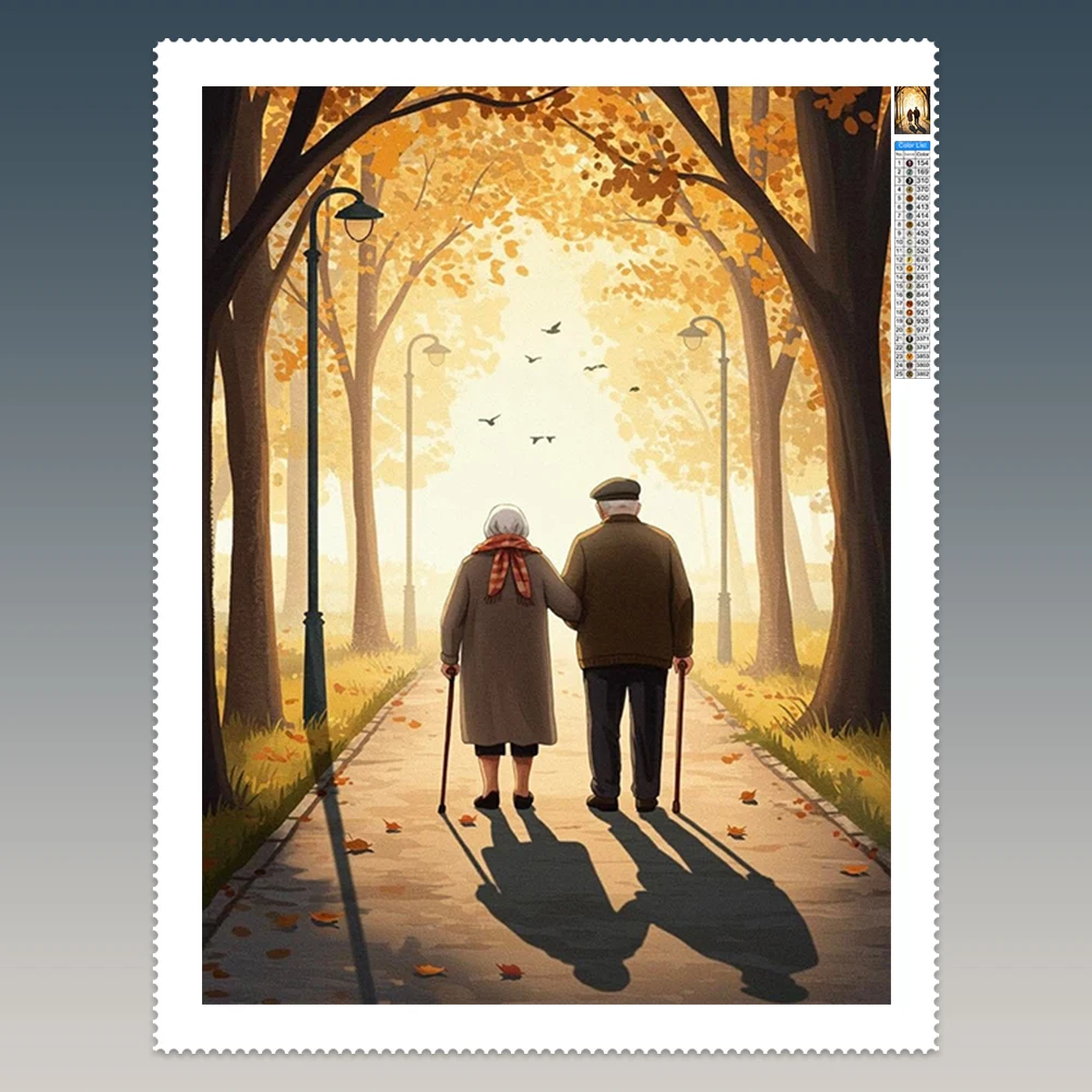 Elderly Couple Back View Holding 5D Diamond Painting Nostalgia and warmth DIY Diamond Embroidery Home Wall Decor elder Gifts