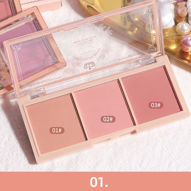 Paleta de Blush Durável para Mulheres, Maquiagem Fácil de Usar, Pó Natural, Vermelho, 3in 1, 1 Pc, 3 Pcs, 5Pcs