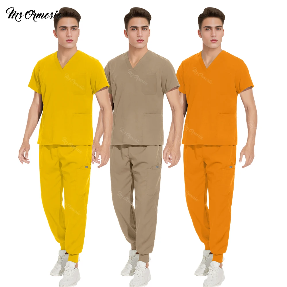 High Quality Uniforme Medical Nurse Uniforms Scrub Set Women and Men's Modern V-Neck Top and Pant Hospital Workwear Doctor Suits