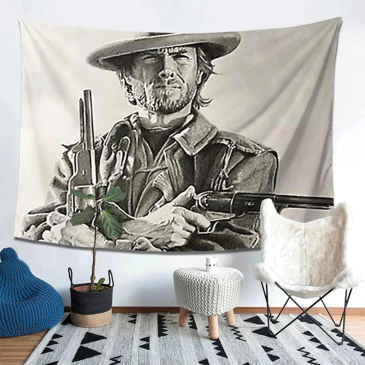 

Clint Eastwood Sketch Tapestry Decor Art Aesthetic Tapestries for Living Room Bedroom Home Wall Cloth Wall Hanging