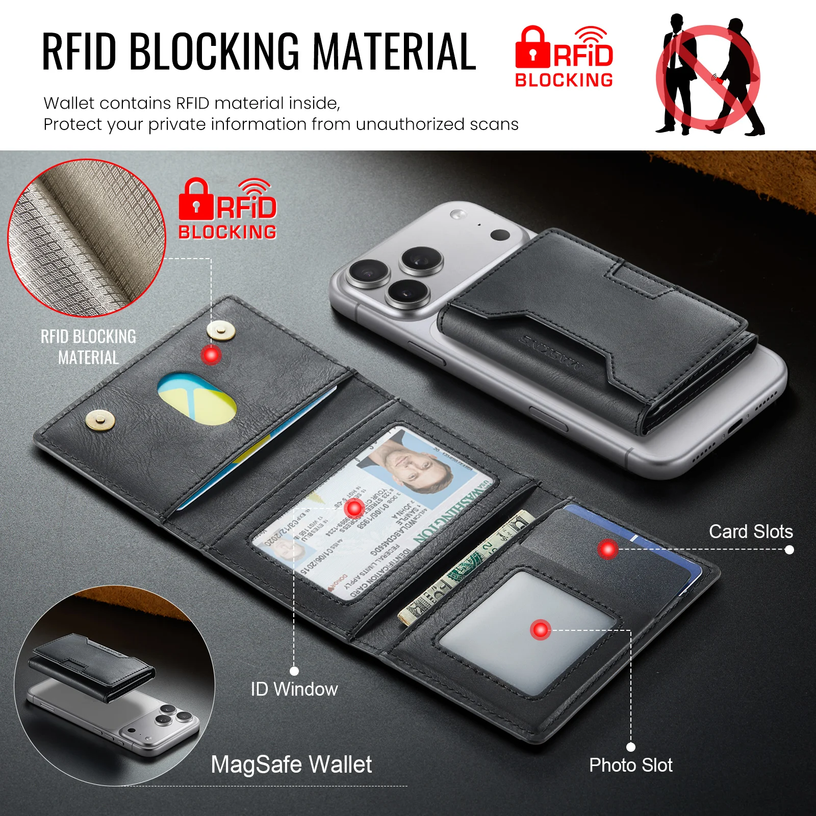 Multi-Slot MagSafe Geldbörse mit RFID-Blockierung und Magnetischem Kartenhalter für Smartphones – Detail 11