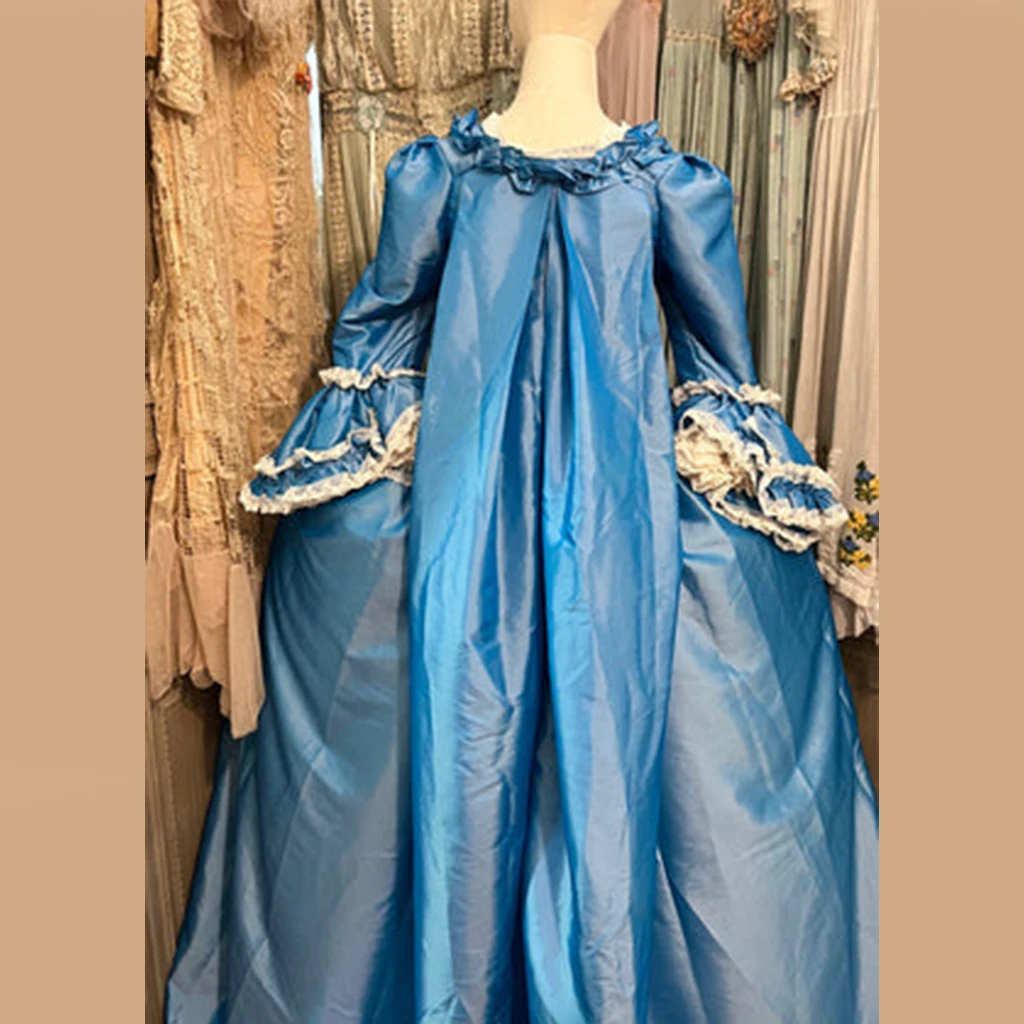 Marie Antoinette Cosplay Traje, Rainha Francesa, Vestido de Baile, Período Barroco Rococó, Vestido Azul, Custom Made, 1770s