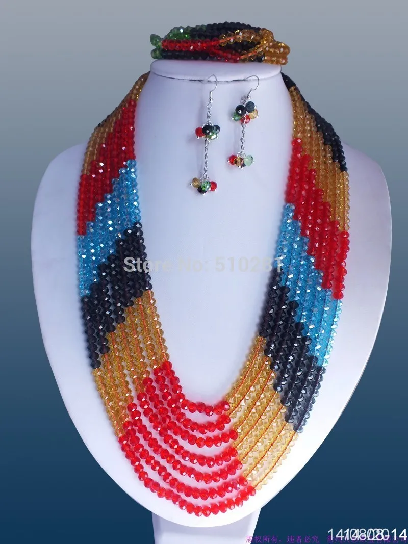 

Fashion Nigerian Crystal Beads 7rows Necklace Jewelry Set Fit Wedding