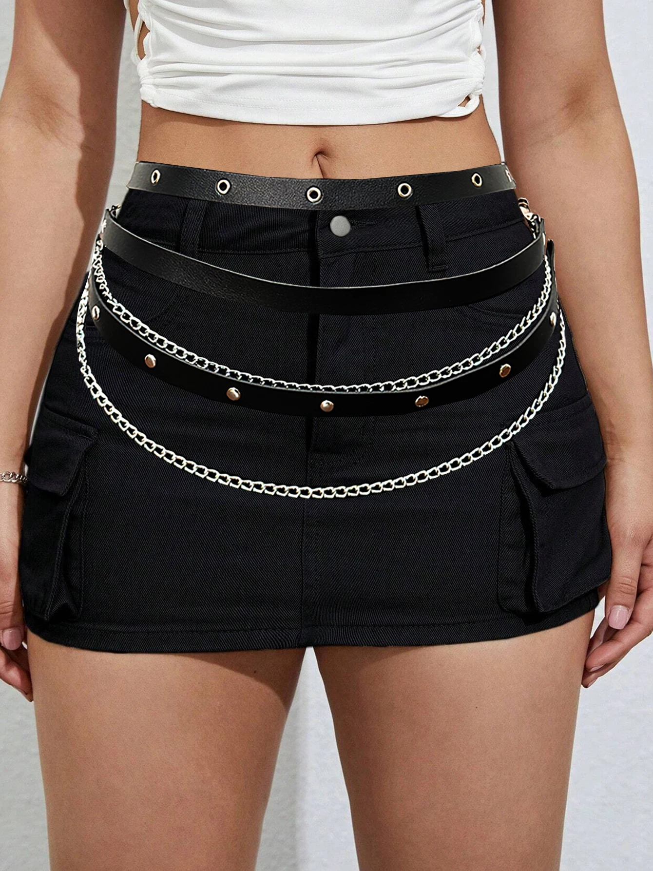 Verstellbarer PU-Leder Gürtel für Damen, Sexy Taillen-Harness, Gothic Bauchkette, Festival-Schmuck für Mädchen – Detail 6