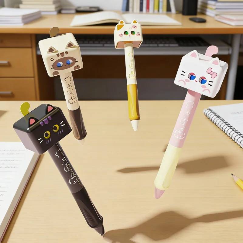 

Набор из 4 штук, разные цвета, дизайн в форме кошки, черные гелевые ручки, плавное письмо, без застревания чернил, черные быстросохнущие ручки для подготовки к экзаменам.