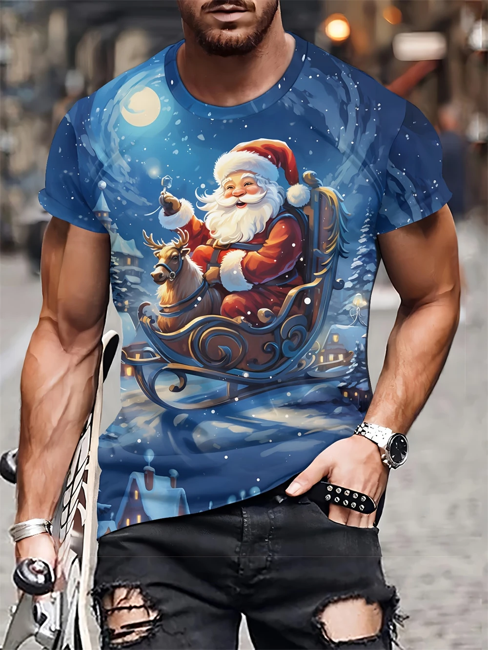 

2024 Men's T-shirt 3D Prints Santa Claus Christmas Tree Pattern O-Neck Casual Short Sleeve Tee Tops Streetwear Men's Clothing