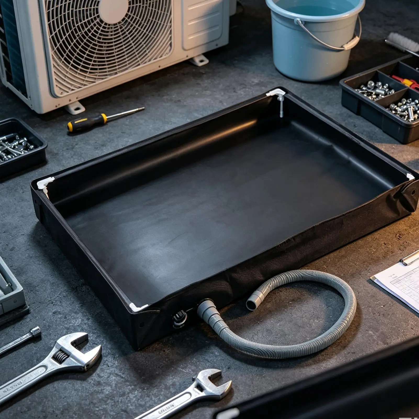 Drain Pan For AC Unit Foldable Leak-proof Oxford Water Catcher With Pipe Raised Edges Portable AC Tray For Refrigerator Ice