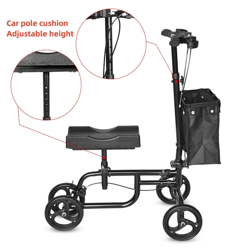 Elderly Disabled Knee Walker Foldable Seated Training Household Auxiliary Training Crutches Wheeled Trolley Four-wheeled Walker