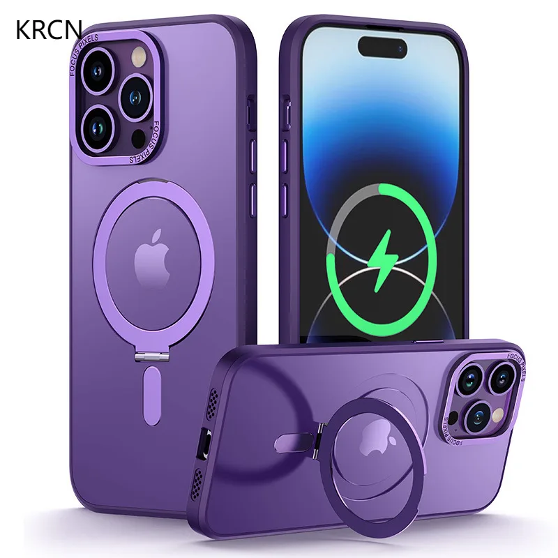

Роскошный чехол для телефона с магнитной подставкой для iPhone 15, 14, 13, 12, 11 Pro Max Plus 360 ° Вращающийся кольцевой держатель Прозрачный матовый чехол Funda