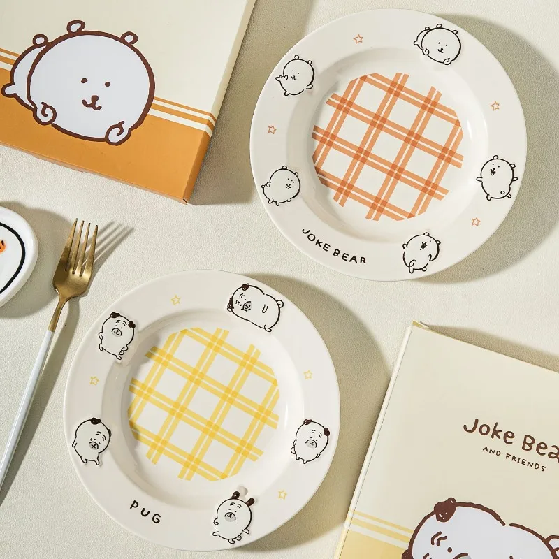 Anime Chiikawa Joke Bear Ceramic Dinner Plate Safe Material Embossed Smooth High Temperature Resistant Microwave Safe Easy Clean