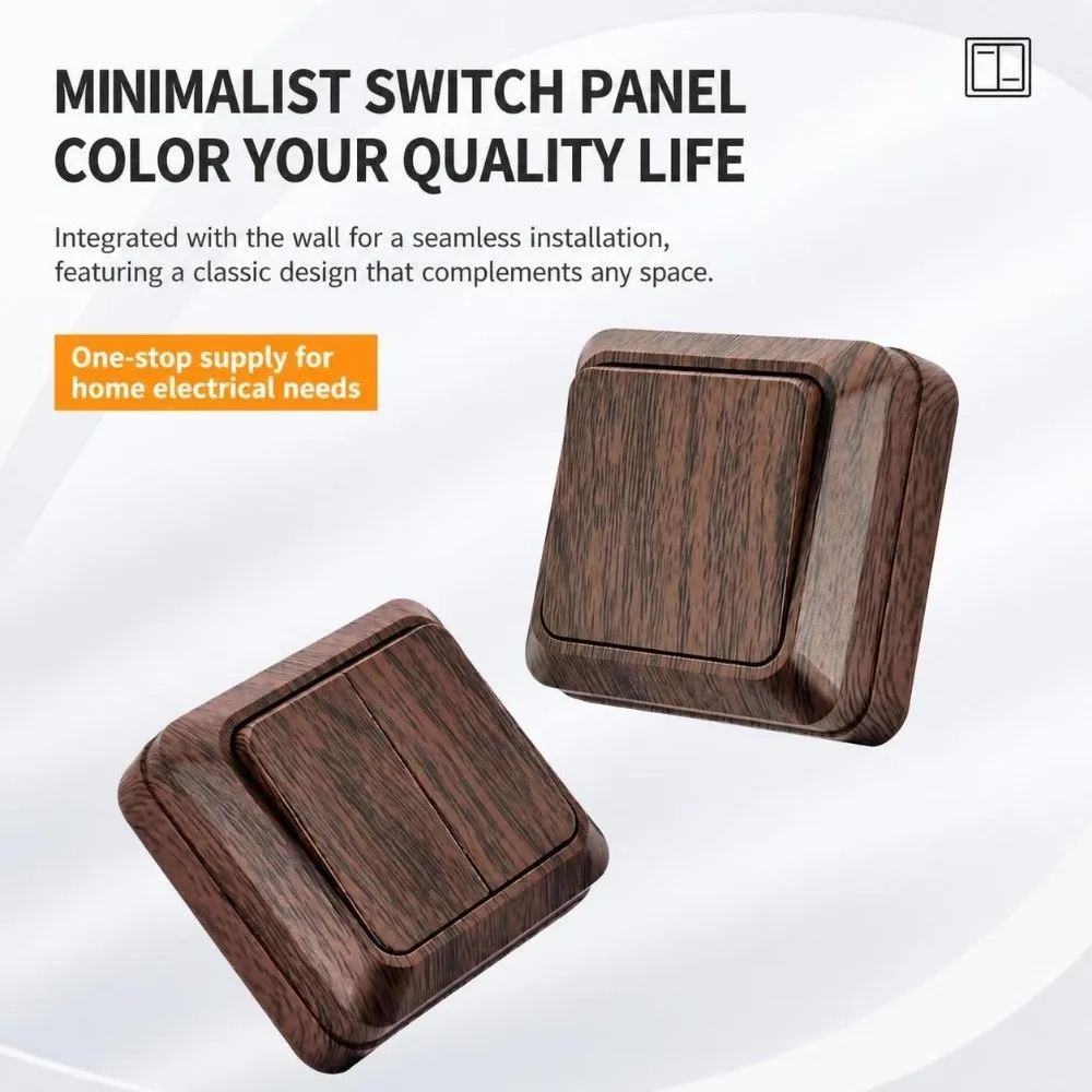 Modern Plastic Wall Switch EU Standard Square Rocker Light Switch Wood Grain Power Socket Exterior Wall