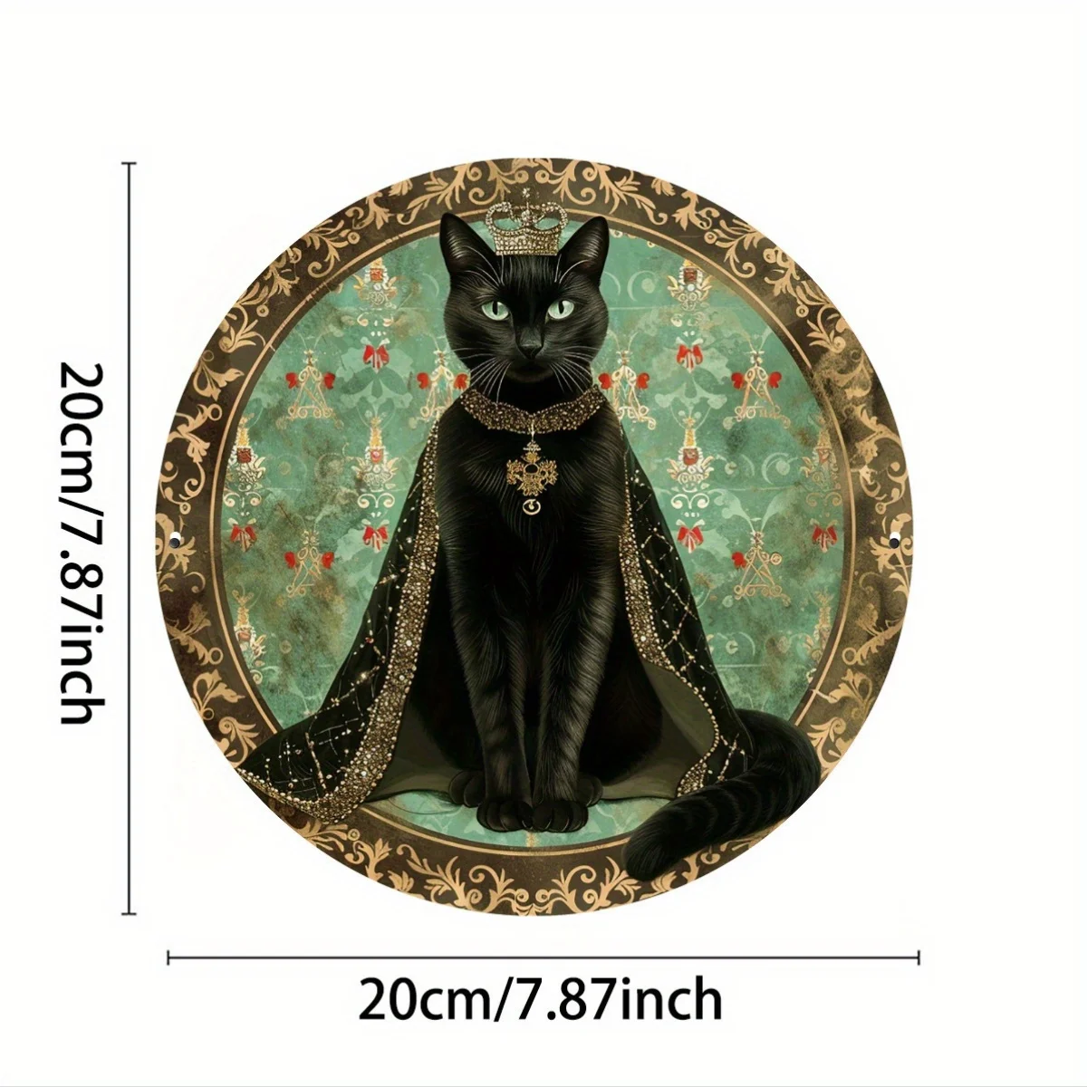 1pc Vintage Cat in Crown Aluminum Sign - 8x8 Inch, Pewter Painted Metal Wall Art, Indoor/Outdoor Decor for Home, Restaurant, Caf