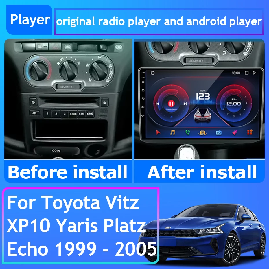 Car Radio For Toyota Vitz XP10 Yaris Platz Echo 1999 - 2005 Navigation GPS Carplay Android Auto Multimedia Player Stereo No 2din